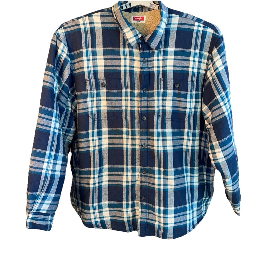 Wrangler Sherpa Lined Plaid Flannel Shacket Men's Size 3XL‎ Blue